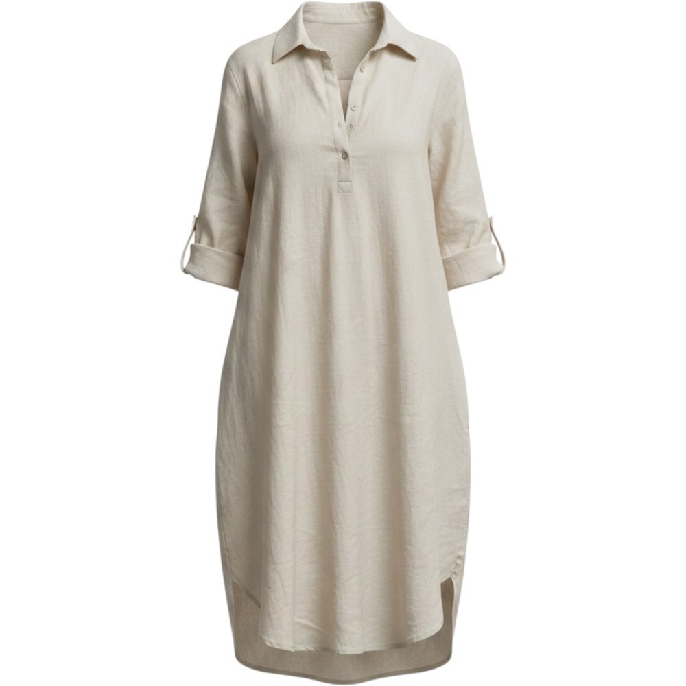 Elan‎ Sand Beige Lyocell Cotton Roll Tab Sleeve Shirt Dress LY5085 Mens Medium